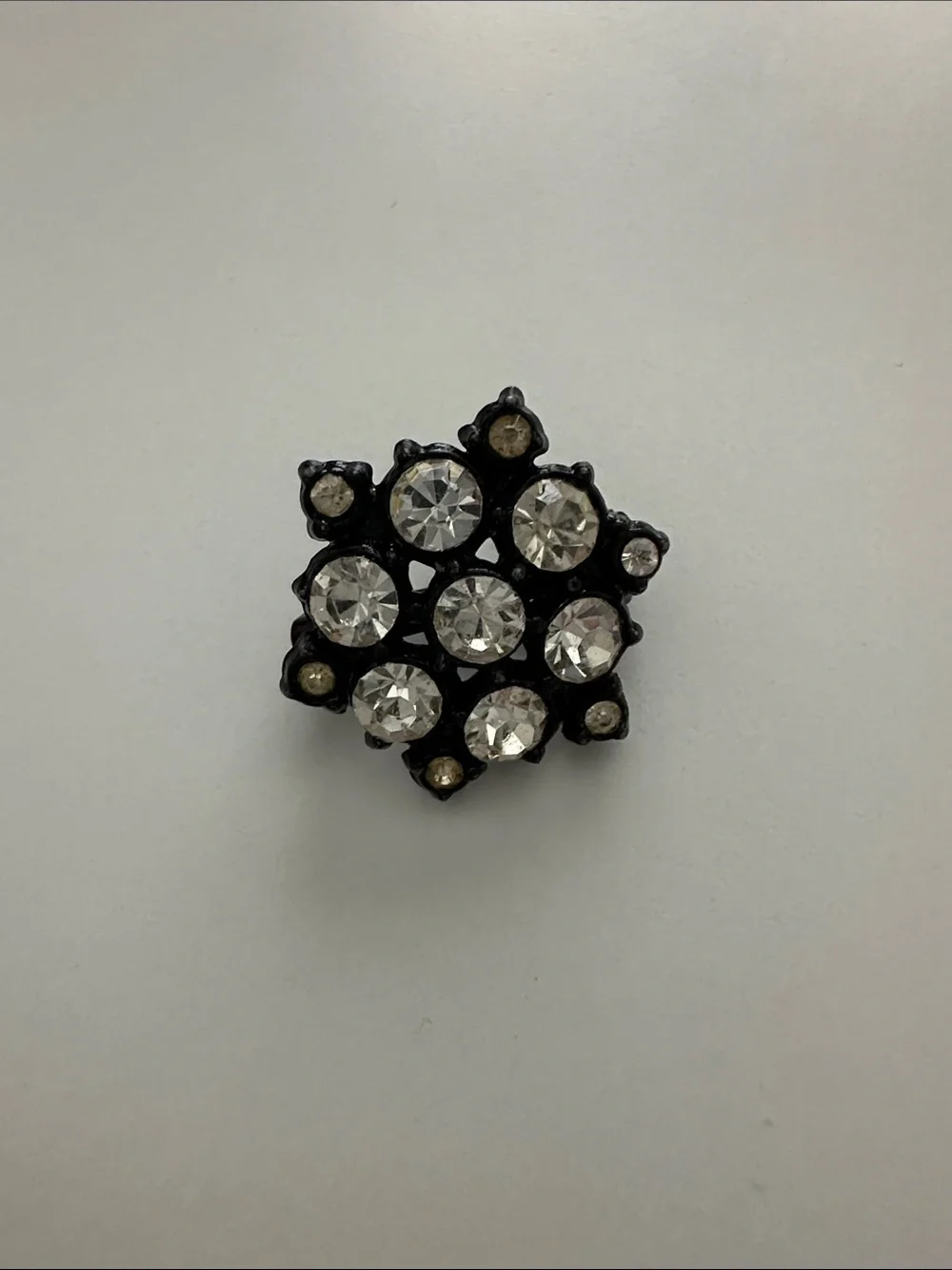 Vintage Clear Crystal Cluster Brooch in Black Setting